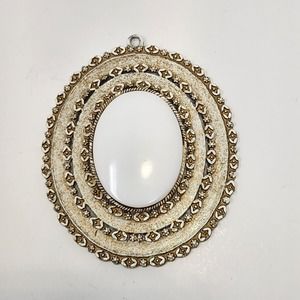 Florenza Oval White Cabochon Filigree Pendant Oversized Vintage 60s Jewelry